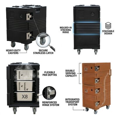 商業ケータリング機器 88L 断熱フードパンキャリアフロントローディングモバイルサービングステーションキャスター