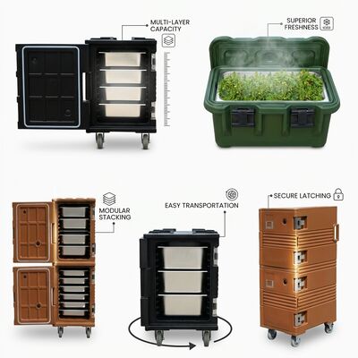 重量キャテリングボックス 105L 強化 ロートモールド 絶縁食品輸送機 フォークリフトベース 海上級