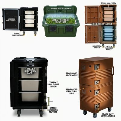 断熱食品配送箱 72L 操作防止蓋システム付き回転型熱輸送容器